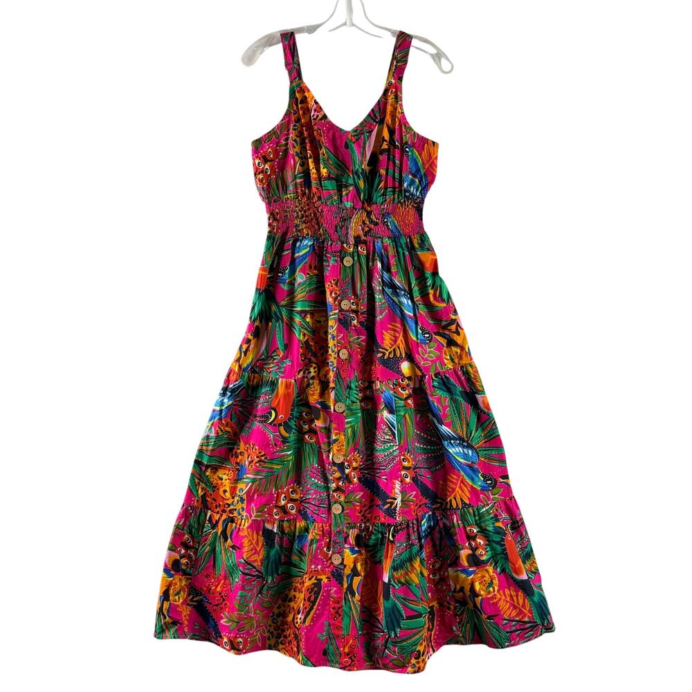 NAOO Nation AK Outfits Jungle Smocked Waist Tiered Maxi Dress Pink Medium